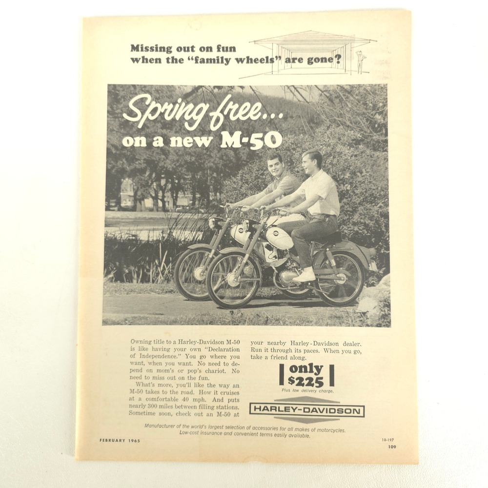 Harley-Davidson M-50 Print Ad Vintage Motorcycle 1965 Garage Show Wall Art Decor